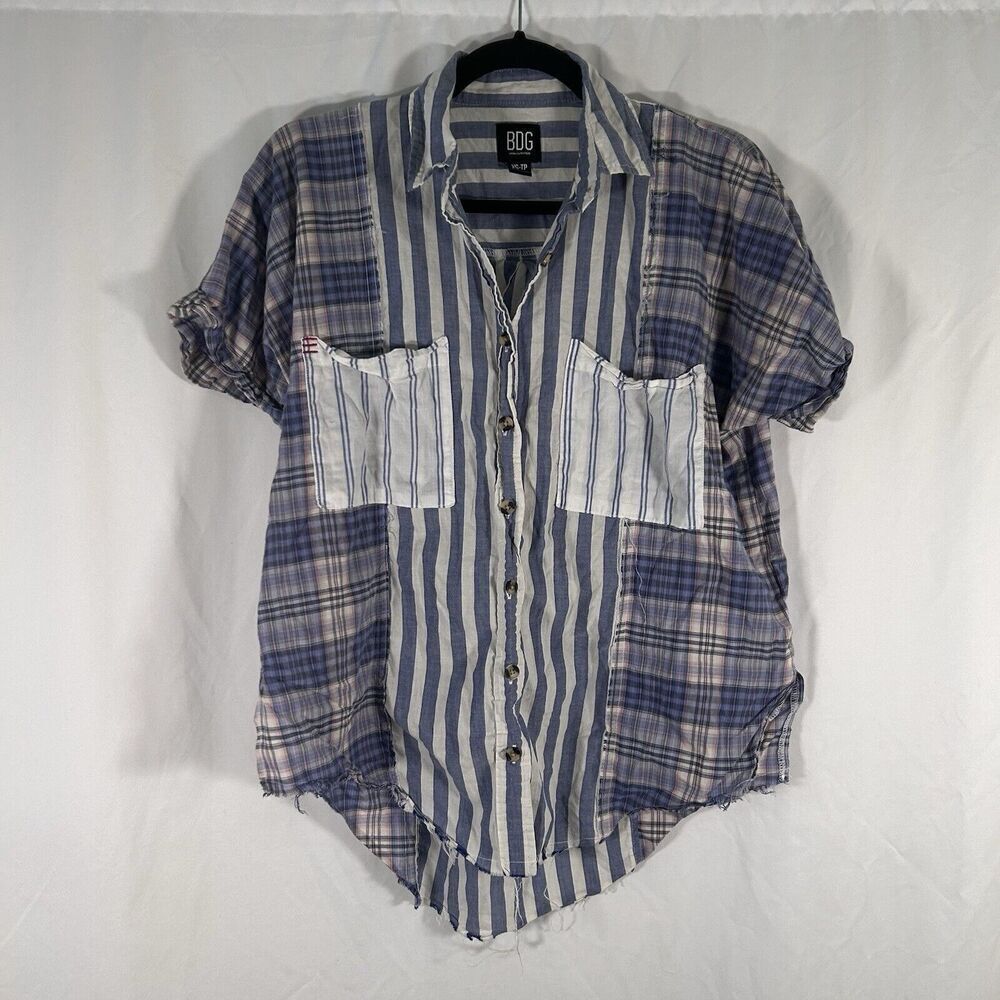 BDG Urban Outfitters Blouse Women's XS Blue White Striped Short Sleeve Button Up